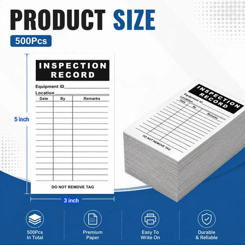 500 Pack Inspection Record Labels for Safety Inspections, Equipment Maintenance, Quality Control and Accident Prevention, 5 by 3 Inch Self Adhesive Tags stacked