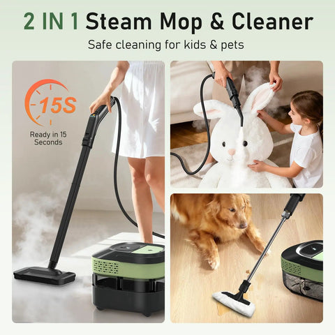 2 In 1 Steam Cleaner And Handheld Mop With 37 Slick Attachments For Spotless Hardwood Tile Floors Kitchen Bath And Cars Easy Setup Heavy 2500 Watt Output Kicks Serious Grime Like A Boss Saves Bucks On Chemicals in use, steaming furniture and floors.