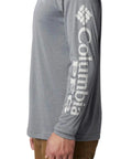 Side view of a Men's Long Sleeve Outdoor Shirt With Omni Shade UV Protection And Omni Wick Moisture Management For Fishing, charcoal heather.