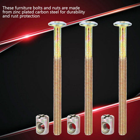 M6 X 100mm Bunk Bed Bolts 10 Pack Hardware Replacement Kit Hex Socket Wood Bed Screws and nuts on black background