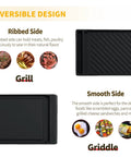 Heavy Duty Reversible Cast Iron Griddle Replacement Plate For Gas Stoves Double Sided Ribbed and Smooth Cooking Griddle