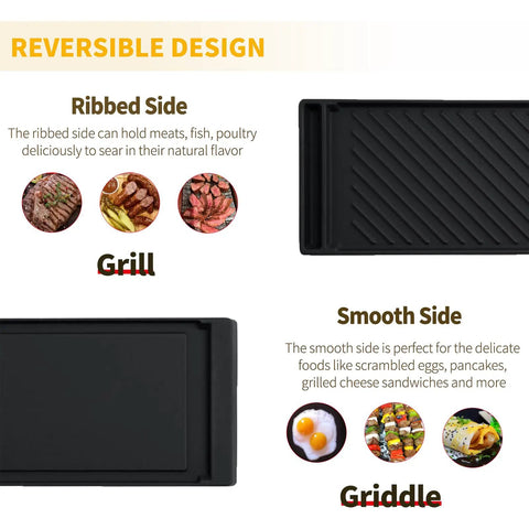 Heavy Duty Reversible Cast Iron Griddle Replacement Plate For Gas Stoves Double Sided Ribbed and Smooth Cooking Griddle