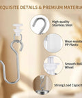 100 Pack Curtain Track Hooks And Gliders Set With 50 White Plastic Rollers And 50 Metal S Hooks for straight and curved rails