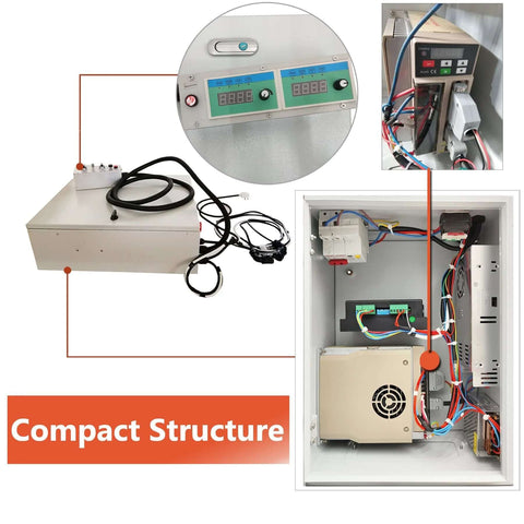 Line boring and welding machine, portable 110V, front view with control panel and wiring cabinet.