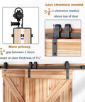 5.5 Foot Bypass Double Sliding Barn Door Hardware Kit With Single Track For 38 Inch Doors, shown installed with track details