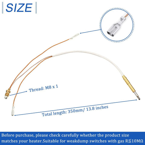 Patio Heater Replacement Parts Kit With Thermocouple And FD4 Dump Switch Safety Sensor For Propane Gas Tower Heaters Outdoor Garden Room Use 13.78 Inch Wire Length Repair And Maintenance Essential, showcasing wire details and dimensions.
