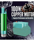 Compact Compatible With Makita 18-Volt Rechargeable Battery Powered 2 In 1 Electric Transfer Pump For Diesel Oil And Water Super Handy For Jobsites And Car Maintenance with green pump and 100W motor.