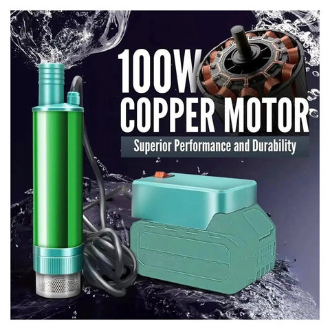Compact Compatible With Makita 18-Volt Rechargeable Battery Powered 2 In 1 Electric Transfer Pump For Diesel Oil And Water Super Handy For Jobsites And Car Maintenance with green pump and 100W motor.