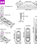 Diagram of 24 Pcs Corner And Flat Bracket Set Stainless Steel L Brackets For Wood Repair With Screws Rust Resistant Mending Plates.