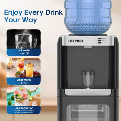 Water Cooler Dispenser With Built In Ice Maker And Bullet Ice Hot And Cold Water Quick Ice In Minutes Up To 33 Lbs Per Day