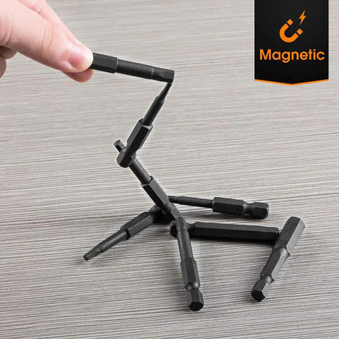 Rugged S2 Steel Hex Head Screwdriver Bit Set, 10 Pieces, 1.5-8mm Metric Range, showing magnetic properties.