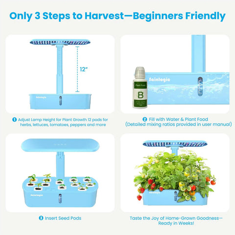 Hydroponic Garden Kit With 12 Pods, 24W Full Spectrum LED Grow Light, Smart App Control With WiFi, Auto Timer steps guide