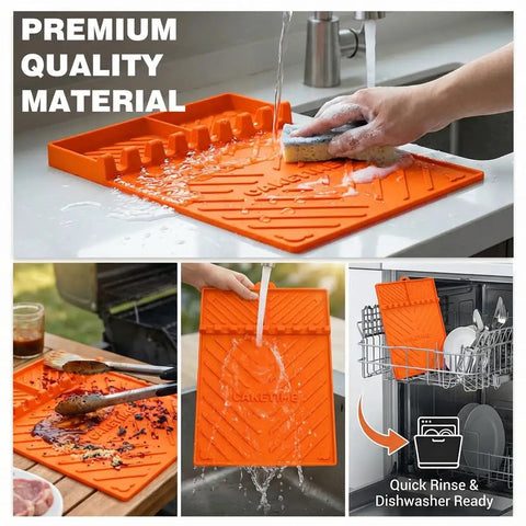 Silicone Grill Mats For Blackstone Griddle Accessories And Outdoor Cooking Nonstick Heat Resistant Mats being cleaned and in dishwasher.