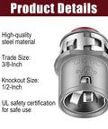 Heavy Duty 3/8 Inch MC Cable Connectors For 14 12 And 10 Gauge Wire Built Like A Tank With Zinc Alloy Snap Lock Design. Close-up view showing details.