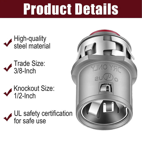 Heavy Duty 3/8 Inch MC Cable Connectors For 14 12 And 10 Gauge Wire Built Like A Tank With Zinc Alloy Snap Lock Design. Close-up view showing details.