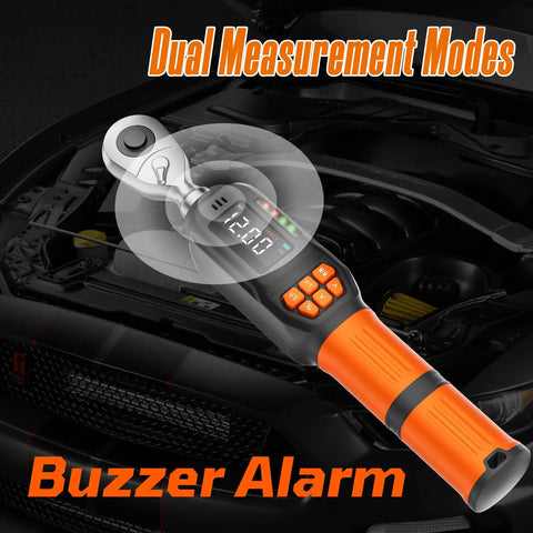 Digital Torque Wrench With LCD Display And Buzzer 0.44 To 8.8 Ft Lb Or 0.6 To 12 Nm shown against an engine background