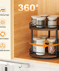 Rotating Spice Rack Two Tier Lazy Susan Organizer For Kitchen Countertop in wooden pantry, holding spice jars, 360-degree spin visible