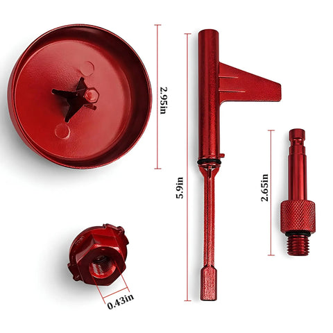 4 Piece Car Transmission Fluid Fill Tool Set For Easy Oil Change with durable zinc alloy adapters and precise measurements displayed