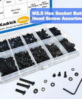 M2.5 Metric Screw and Washer Kit Set With Locking and Flat Washers 1000Pcs Grade 10.9 Alloy Steel Hex Socket Button Head Black Screws Nuts Bolts