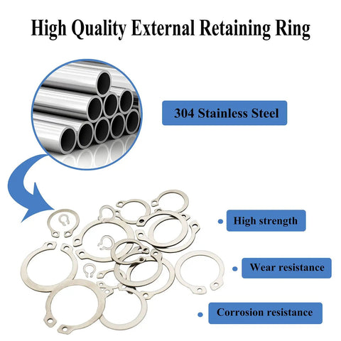 325 Pieces 304 Stainless Steel External C Clips Circlips Retaining Snap Ring Assortment Set For Shafts Cylinders Valves Machinery And DIY Enthusiasts Pro Grade Outdoor Projects
