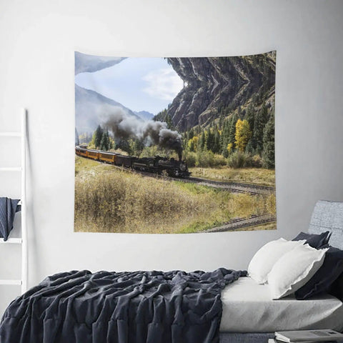 Locomotive Train Wall Tapestry Print For Bedroom Living Room Dorm, Custom Photo Tapestry, 60 By 51 Inch, Soft Polyester Fabric