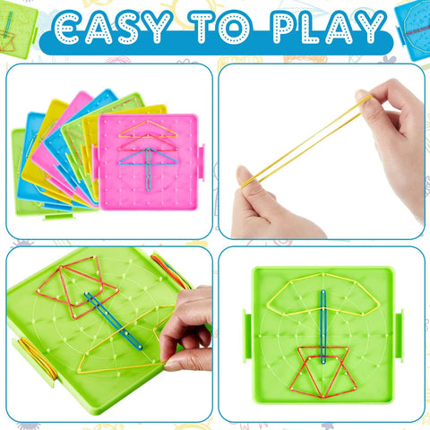 Twelve Double Sided Geoboards With Rubber Bands For Kids Geometry Learning Classroom Set Back To School Durable Plastic Six Point Nine By Six Point Three Inches Great For Teachers And Fam Math Activities