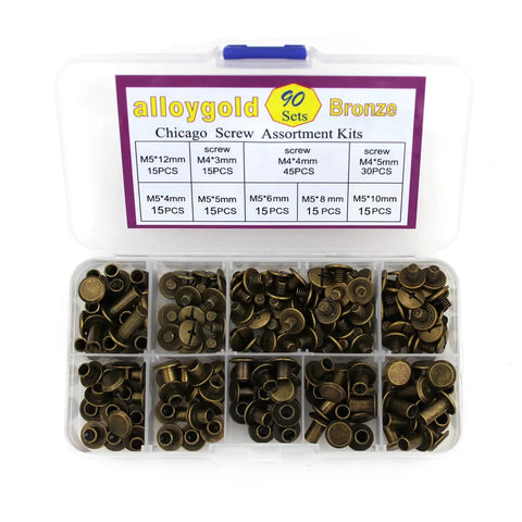 Leather Craft Rivet Kit With Chicago Screws 90 Sets In 6 Sizes M5 4mm-12mm And 3 Lengths M4 3mm-5mm in storage box