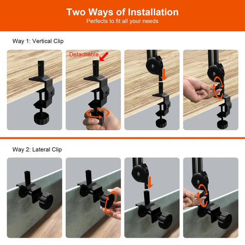 Installation methods for Clamp Desk Lamp LED 24W With Adjustable Color And Brightness Three Modes Eye Caring Light Metal Clamp Mount.