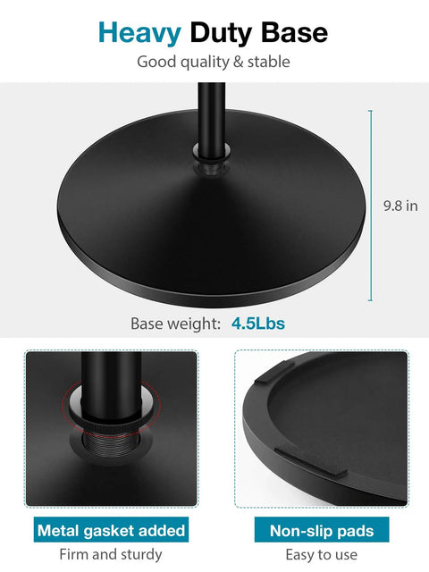 Heavy Duty Floor Microphone Stand With Detachable Boom Arm Weighted Round Base 9.8 inches diameter, 4.5 lbs metal gasket