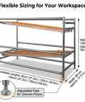 No Sweat Gravity Feed Flow Rack And Smart Picking Shelf For Warehouse Packing Stations Featuring Smooth Roller Tracks dimensions with adjustable feet.