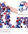 Close-up of All In One 4th Of July Golf Cart Decor Kit with star fringe garlands in red, white, and blue for parades.