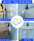 Three Way Flat Wall Outlet Extender With 180 Degree Swivel 2 Prong Type A White Ultra Thin Folding Electrical Outlet Splitter behind TV