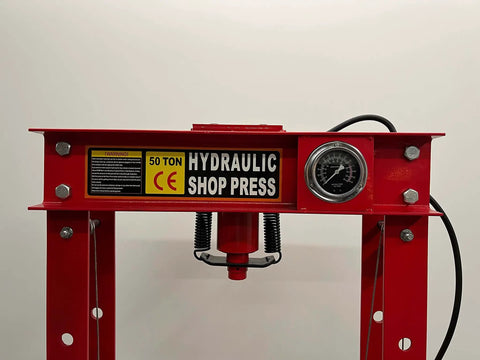 Heavy Duty High Capacity Dual Speed Hydraulic Shop Press Providing Smooth Fast And Slow Pump Action For Knuckling Through Rusty Bushings And Daily Garage Grinds, 50 ton with gauge.