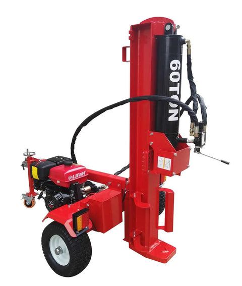 Rugged 60 Ton Gas Powered Hydraulic Log Wood Splitter With Fast Electric Start And 18 Gpm Two Stage Pump For Crushing Thick Firewood Rounds Without Breaking A Sweat