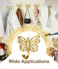 Butterfly Design Heavy Duty Wall Hooks Set For Towel Robe Coat And Keys Gold Brushed Finish 20 Lb Capacity 4 Pack Decorative Wall Hangers For Bathroom Kitchen Bedroom Hotel Use Door Hanger