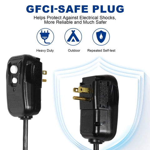 Close-up of GFCI-safe plug feature for High Velocity Outdoor Wall Mount Fan 18 Inch With Three Speed Settings Max 4300 CFM