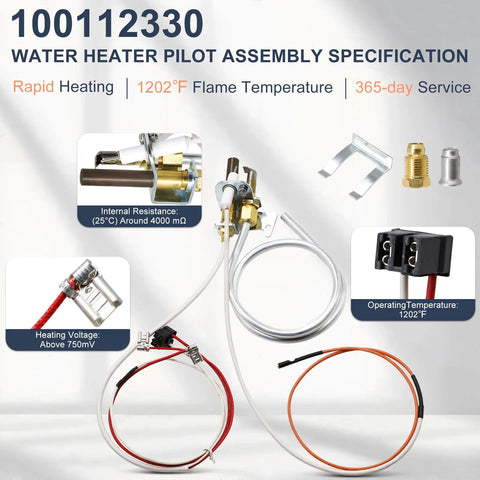 Cracubit water heater pilot assembly replacement kit with white wires and brass fittings for 300/301 series