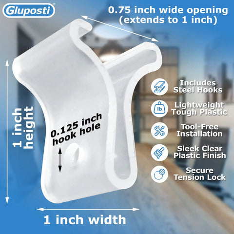 Clear Ceiling Grid Clips S-Hook Hanging Kit 50-piece drop ceiling decor set, showing close-up of 0.75 inch clip, 1 inch height.