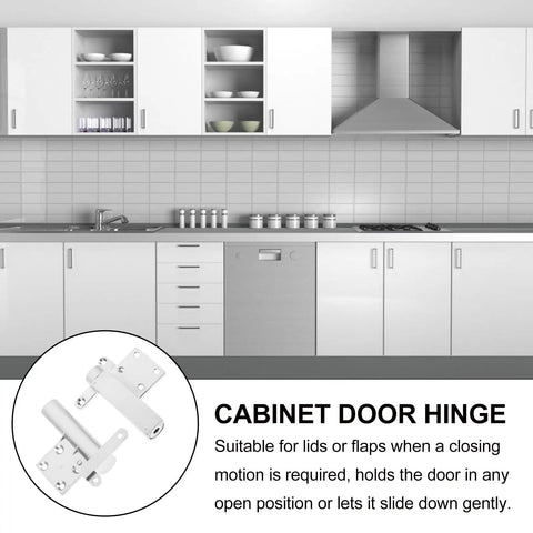 Kitchen setting with zinc alloy folding concealed cabinet hinges with soft close buffer displayed in inset circle detail.