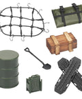 Trail Ready RC Crawler Accessories Kit For 1 By 18 And 1 By 24 Scale Rigs Roof Rack Luggage Net Sleeping Bag Recovery Boards