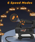 Cordless Heavy Equipment Grease Gun With 20000 PSI Output 20V Power 4.0Ah Battery And Quick Charger 40 Inch Hose LED Light And 6 Speed Settings For Pro Level Lubrication Beast Mode showcasing its variable speed settings.