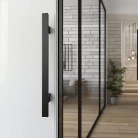 18 Inch Long Beefy Solid Stainless Steel Push Pull Door Handle For Barn Doors And Glass Matte Black Finish Heavy Duty Commercial Grade SUS 304
