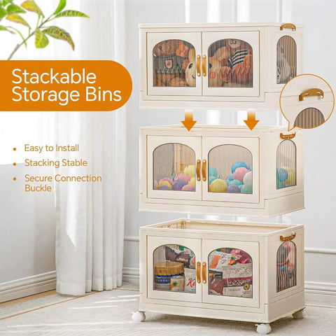 Super Roomy Foldable Storage Bins With Smooth Rolling Wheels And Snug Lid Covers Hella Big Stackable Plastic Closet Organizers For Bedroom Dorm Room Clutter Removals.