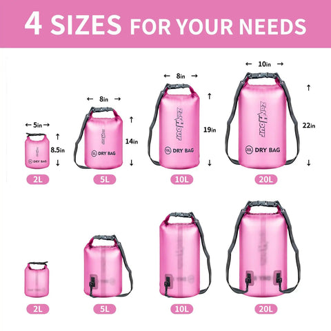 Waterproof Roll Top Dry Bag Set 2L 5L 10L 20L For Travel And Adventure Kayaking Camping Fishing And Rainy Day Trips
