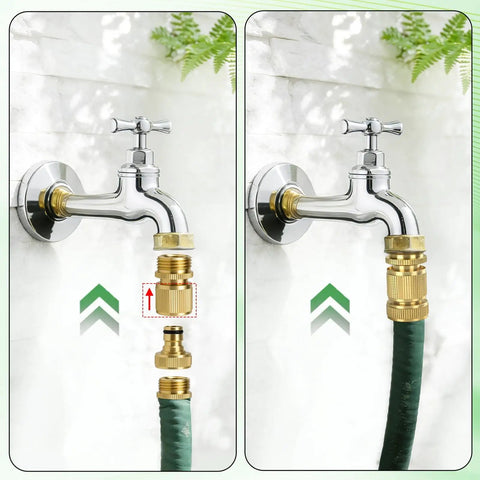 Brass Garden Hose Quick Connect Kit With Four Male And Four Female Connectors, Extra Washers, Leak Resistant, Quick Release Fittings