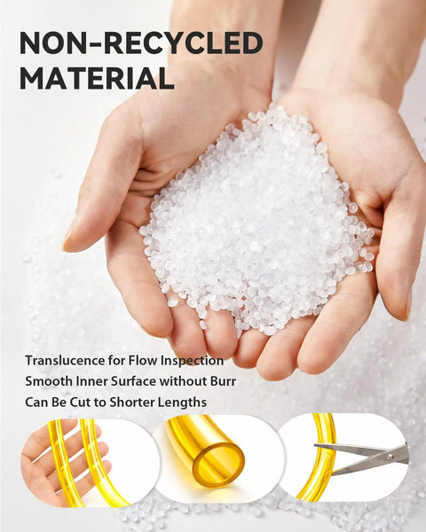 Hands holding non-recycled material for 4 Sizes 4 Feet Fuel Line Hose Kit For Zama Stihl Homelite Poulan Craftsman Husqvarna.