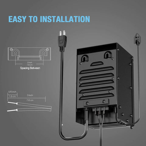 Low Voltage Transformer 300 Watt With Timer And Photo Eye Sensor for outdoor lighting showing installation instructions
