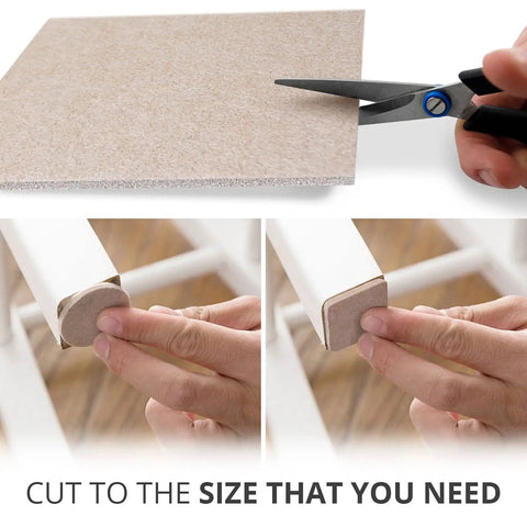 Heavy Duty Felt Furniture Pads For Hardwood Floors, Ultra Thick Protective Shields That Stop Scratches Cold, Reusable Beige Cutting Sheets, 10 Pack. Cutting a sheet to size for custom fit.