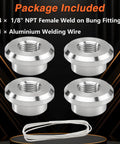 4 x Heavy Duty 1/8 Inch NPT Female Weld On Bung Fitting Aluminum Fuel Tank Valve Connector with TIG Welding Wire