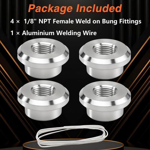 4 x Heavy Duty 1/8 Inch NPT Female Weld On Bung Fitting Aluminum Fuel Tank Valve Connector with TIG Welding Wire